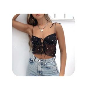 White Fox Sheer Black tank with pink hearts